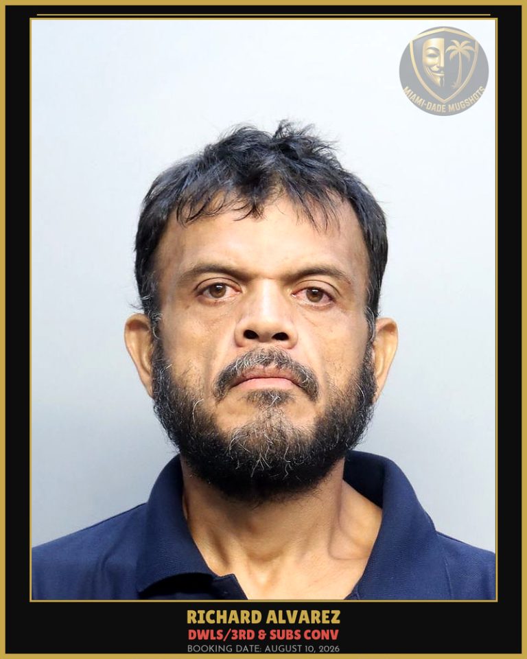 Alvarez Richard Arrested – DWLS/3RD & SUBS CONV – Miami-Dade County (August 10, 2026)