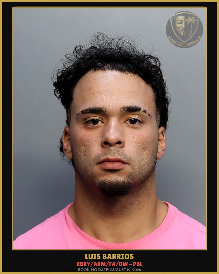 Barrios Luis Marcel Arrested – RBRY/ARM/FA/DW – PBL – Miami-Dade County (August 19, 2026)