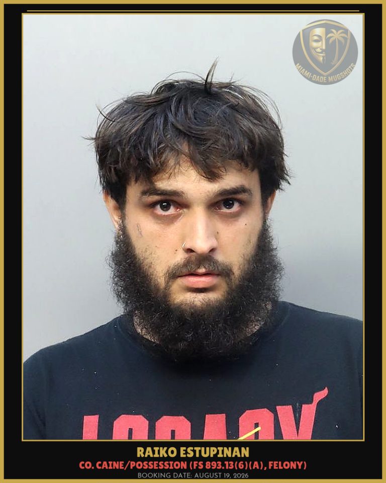 Raiko Estupinan Arrested – Miami-Dade County (August 19, 2026)