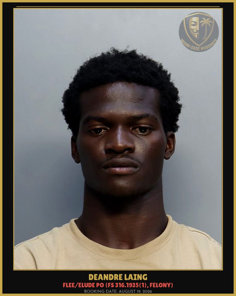 Deandre Laing Arrested – Miami-Dade County (August 19, 2026)