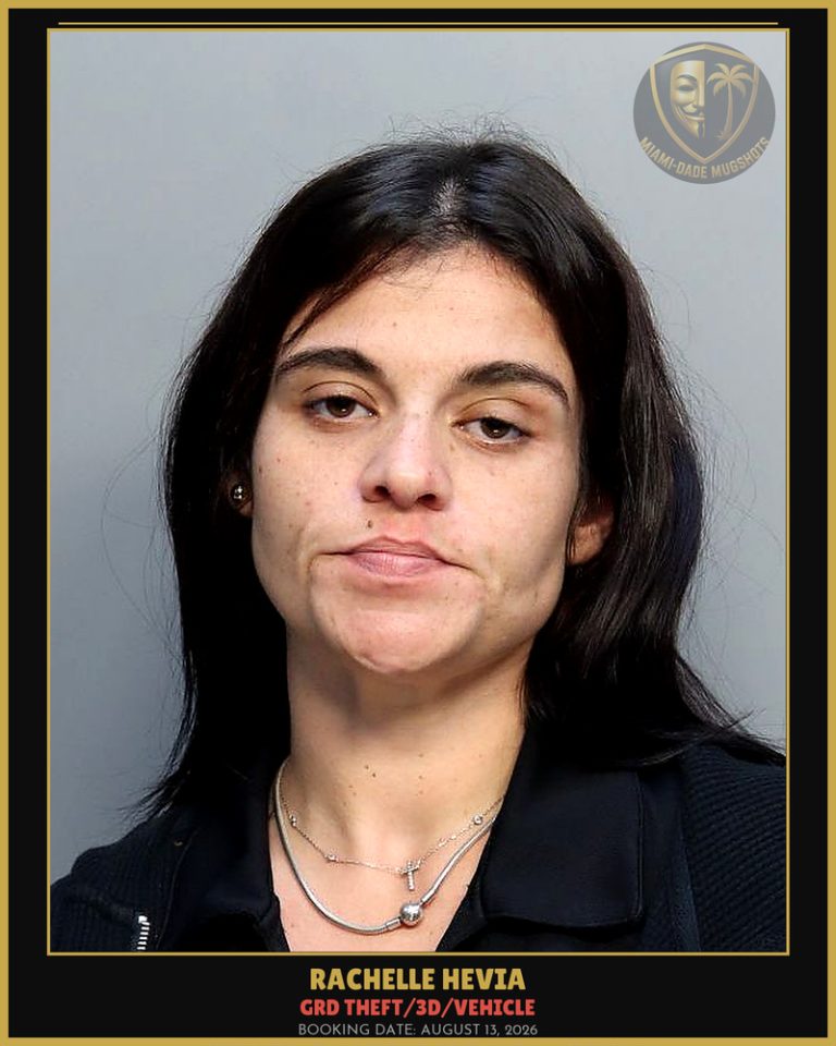 Hevia Rachelle Arrested – GRD THEFT/3D/VEHICLE – Miami-Dade County (August 13, 2026)