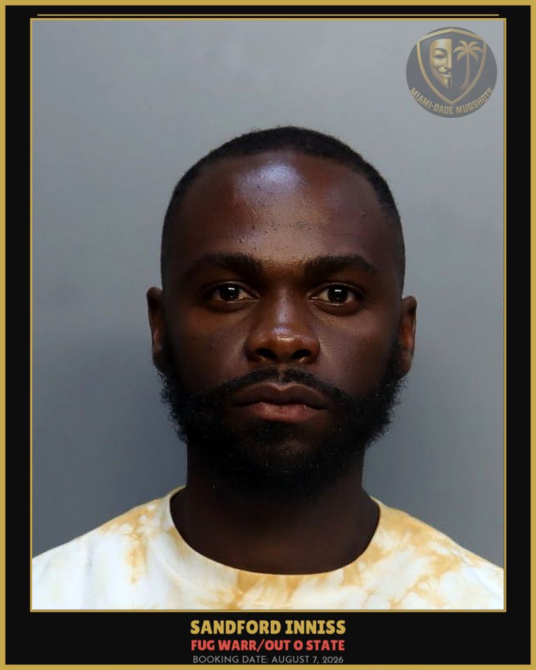 Inniss Sandford  Rashad Arrested – FUG WARR/OUT O STATE – Miami-Dade County (August 7, 2026)