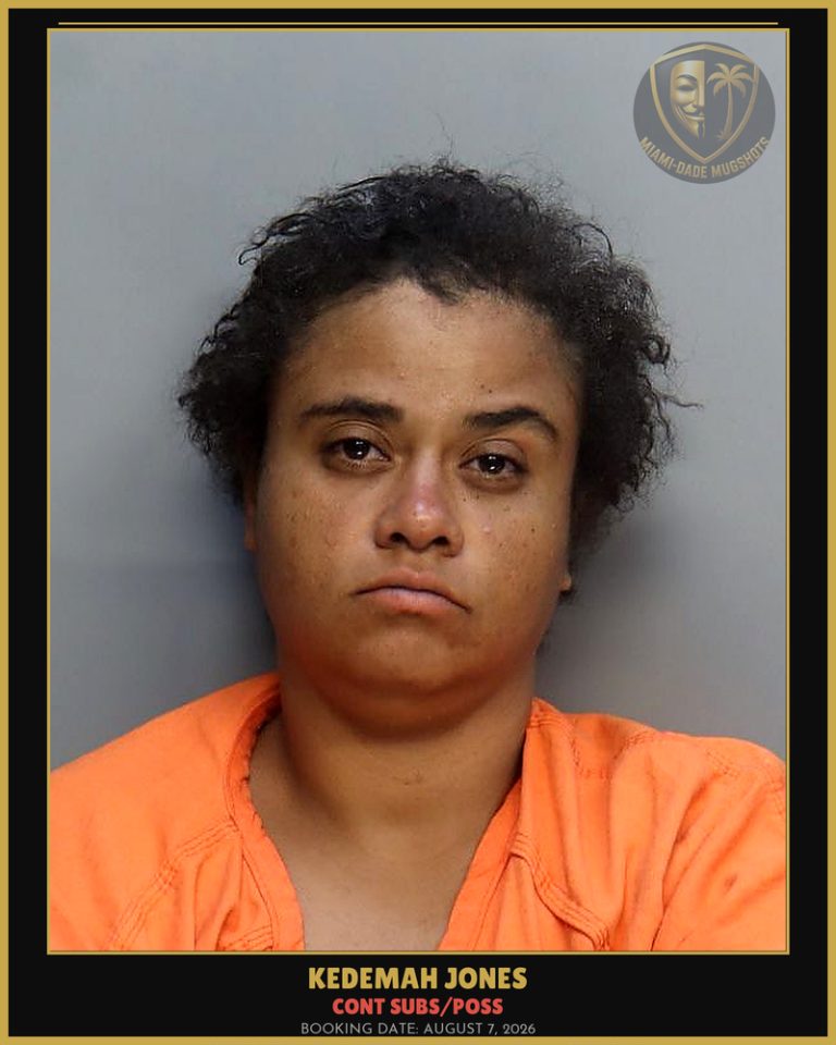 Jones Kedemah  V Arrested – CONT SUBS/POSS – Miami-Dade County (August 7, 2026)