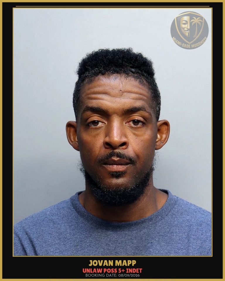Mapp Jovan Arrested – UNLAW POSS 5+ INDET – Miami-Dade County (August 9, 2026)