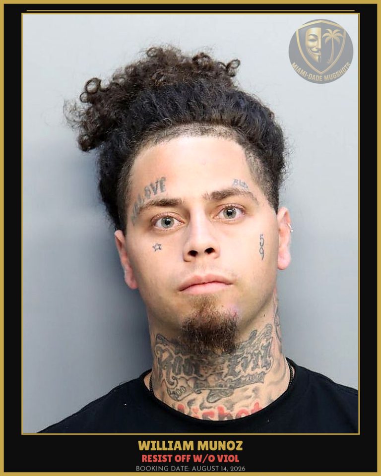 Munoz William Arrested – RESIST OFF W/O VIOL – Miami-Dade County (August 14, 2026)