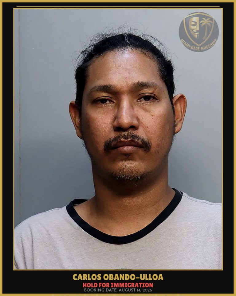 Obando-Ulloa Carlos  Alberto Arrested – HOLD FOR IMMIGRATION – Miami-Dade County (August 14, 2026)