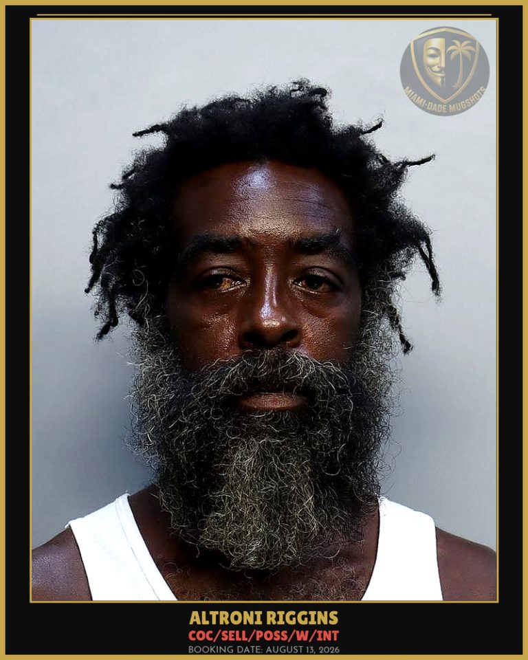 Riggins Altroni Arrested – COC/SELL/POSS/W/INT – Miami-Dade County (August 13, 2026)
