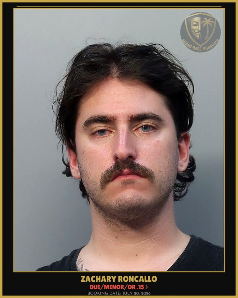 Roncallo Zachary  Eli Arrested – DUI/MINOR/OR .15 > – Miami-Dade County (July 20, 2026)