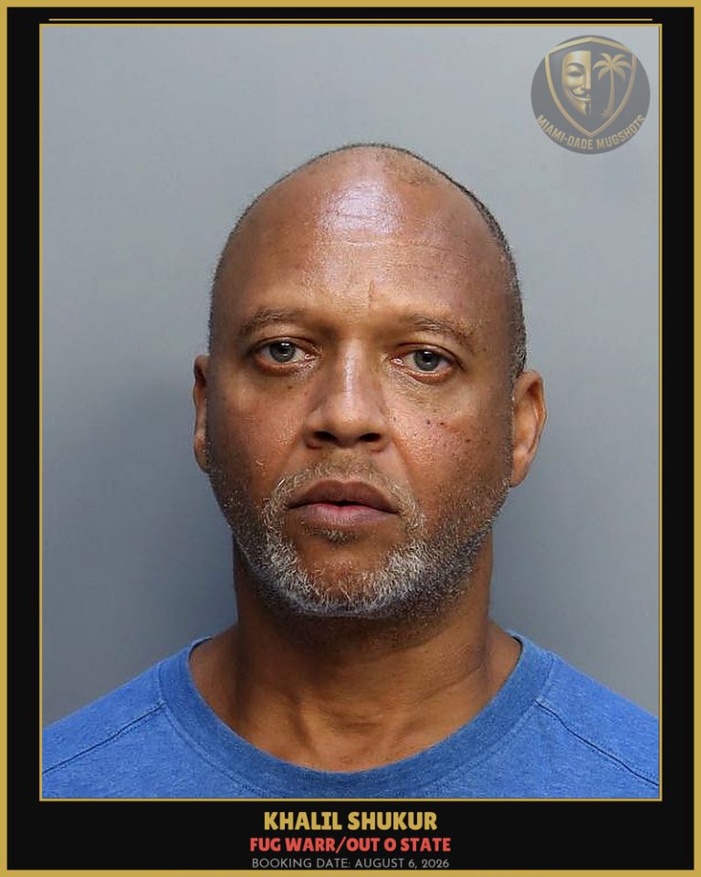 Shukur Khalil Arrested – FUG WARR/OUT O STATE – Miami-Dade County (August 6, 2026)