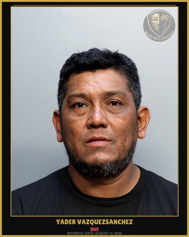 Vazquezsanchez Yader Jose Arrested – DUI – Miami-Dade County (August 14, 2026)