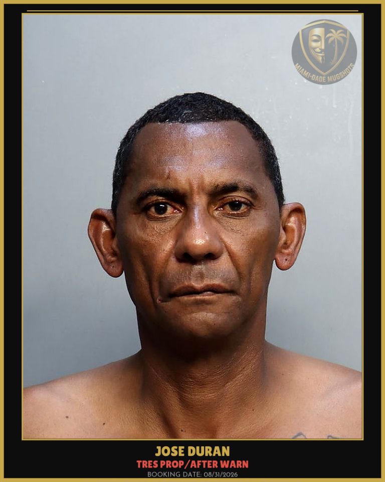 Duran Jose  Angel Arrested – TRES PROP/AFTER WARN – Miami-Dade County (Unknown)