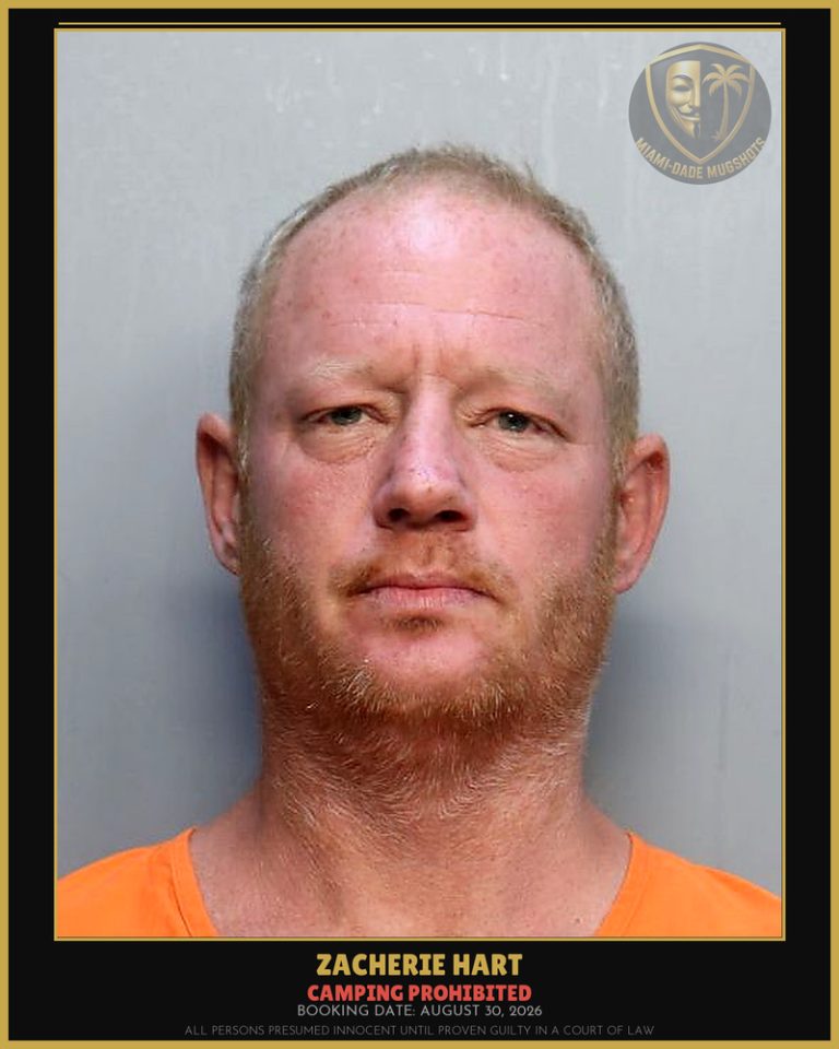 Hart Zacherie  Ryan Arrested – CAMPING PROHIBITED – Miami-Dade County (August 30, 2026)