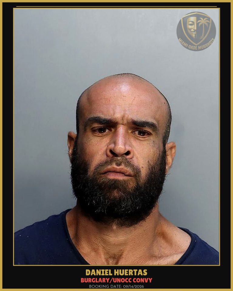 Huertas Daniel Orlando Arrested – BURGLARY/UNOCC CONVY – Miami-Dade County (Unknown)