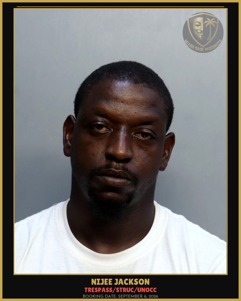 Jackson Nijee  Malik Arrested – TRESPASS/STRUC/UNOCC – Miami-Dade County (September 6, 2026)