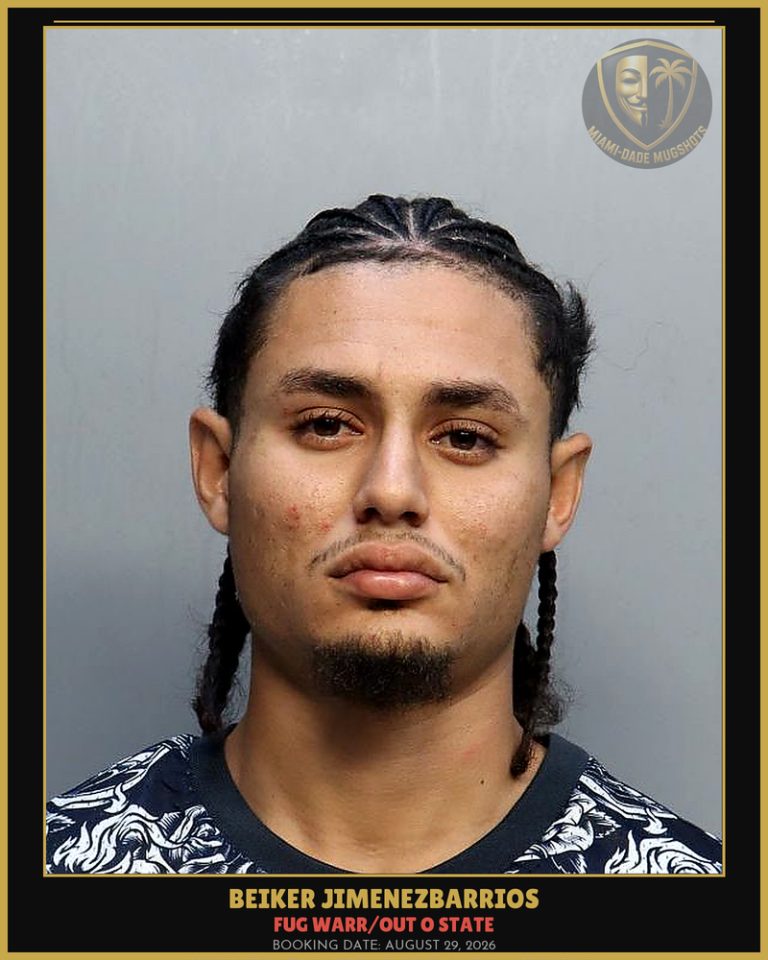 Jimenezbarrios Beiker Jesus Arrested – FUG WARR/OUT O STATE – Miami-Dade County (August 29, 2026)