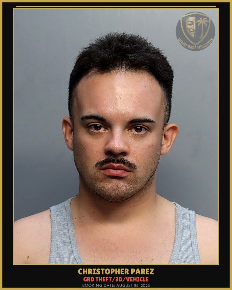 Parez Christopher Damionmarcus Arrested – GRD THEFT/3D/VEHICLE – Miami-Dade County (August 28, 2026)
