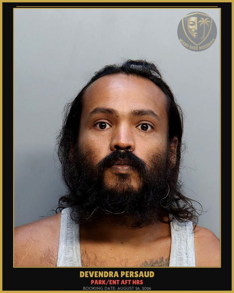Persaud Devendra Arrested – PARK/ENT AFT HRS – Miami-Dade County (August 26, 2026)