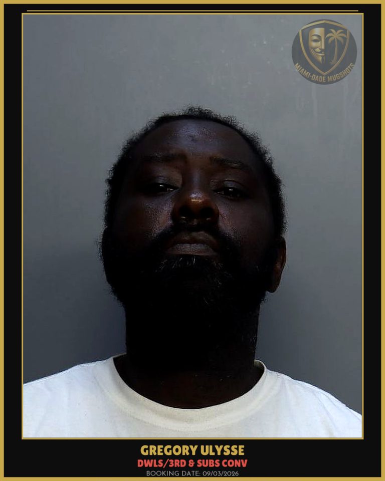 Ulysse Gregory Harold Arrested – DWLS/3RD & SUBS CONV – Miami-Dade County (Unknown)