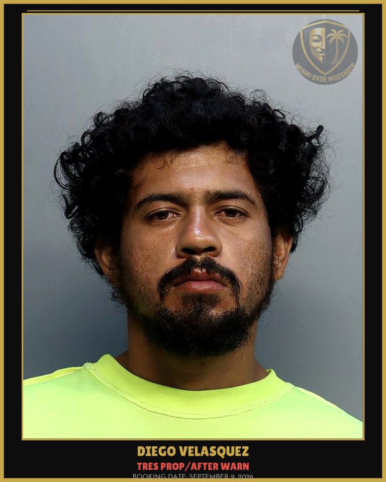 Velasquez Diego Enrique Arrested – TRES PROP/AFTER WARN – Miami-Dade County (September 9, 2026)