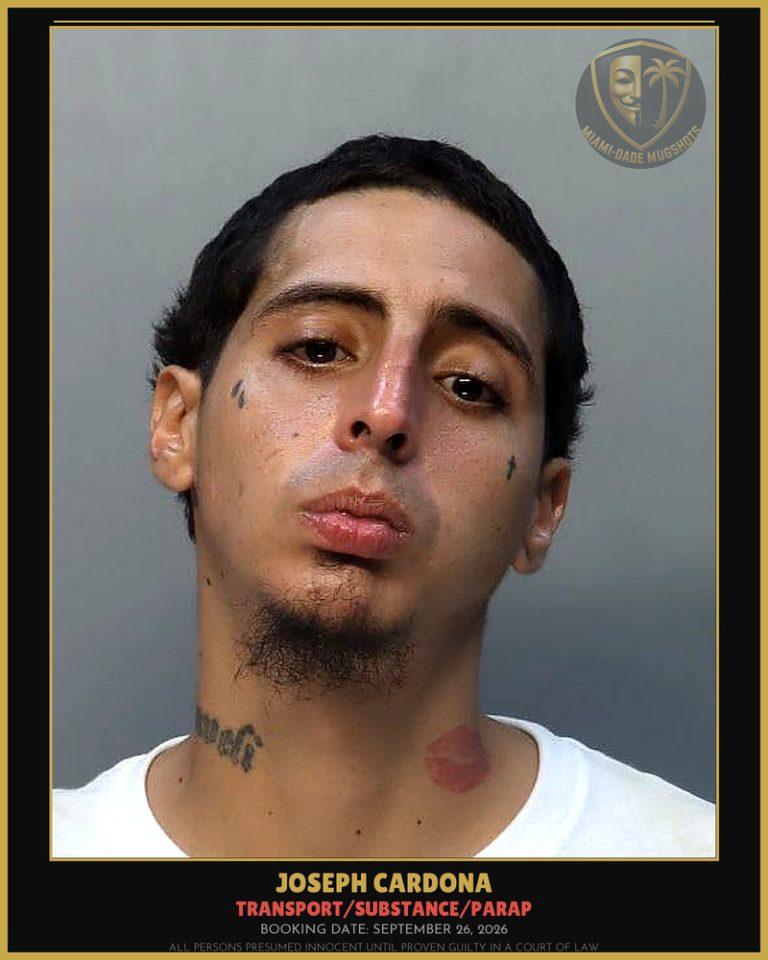 Cardona Joseph Arrested – TRANSPORT/SUBSTANCE/PARAP – Miami-Dade County (September 26, 2026)