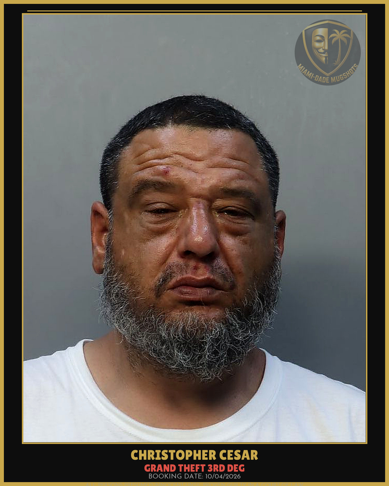 Cesar Christopher Arrested – Grand Theft 3Rd Deg – Miami-Dade County (Unknown)