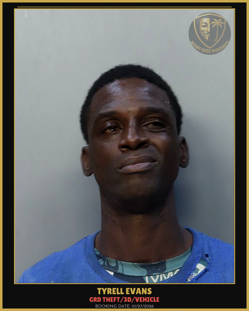 Evans Tyrell Arrested – Grd Theft/3D/Vehicle – Miami-Dade County (Unknown)