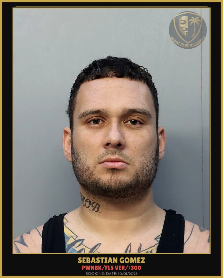 Gomez Sebastian Arrested – PWNBK/FLS VER/>300 – Miami-Dade County (Unknown)
