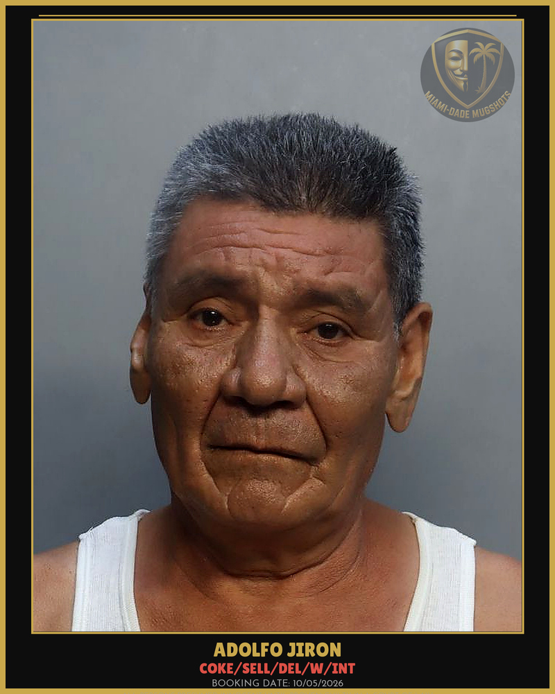Jiron Adolfo Rocha Arrested – Coke/Sell/Del/W/Int – Miami-Dade County (Unknown)