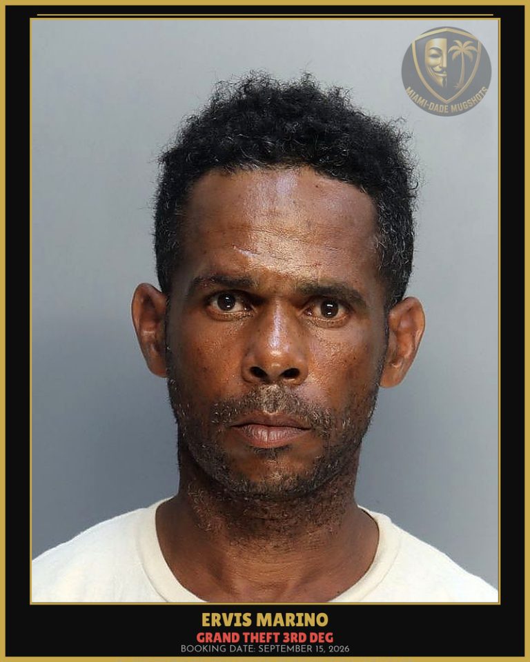 Marino Ervis Arrested – GRAND THEFT 3RD DEG – Miami-Dade County (September 15, 2026)