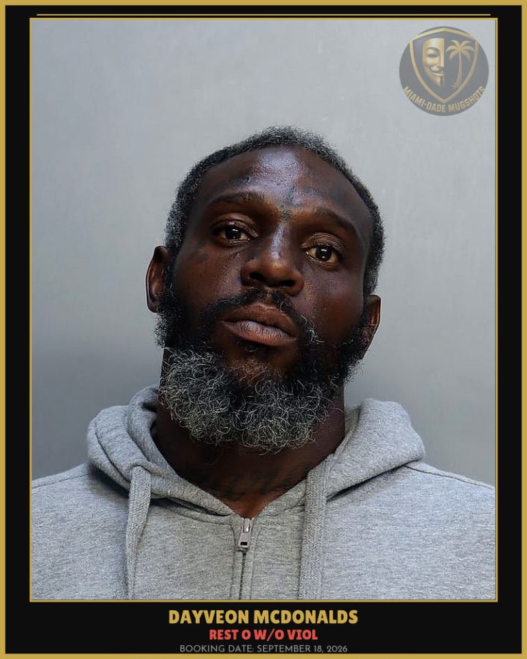 Mcdonalds Dayveon  Donshae Arrested – REST O W/O VIOL – Miami-Dade County (September 18, 2026)