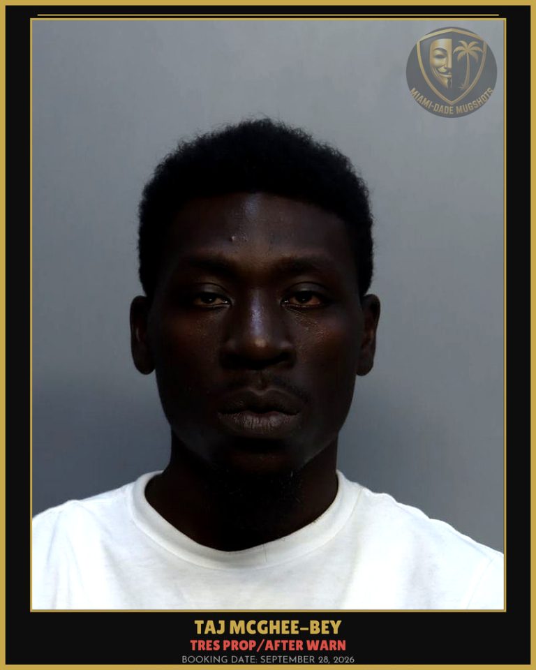 Mcghee-Bey Taj Bayyan Arrested – TRES PROP/AFTER WARN – Miami-Dade County (September 28, 2026)