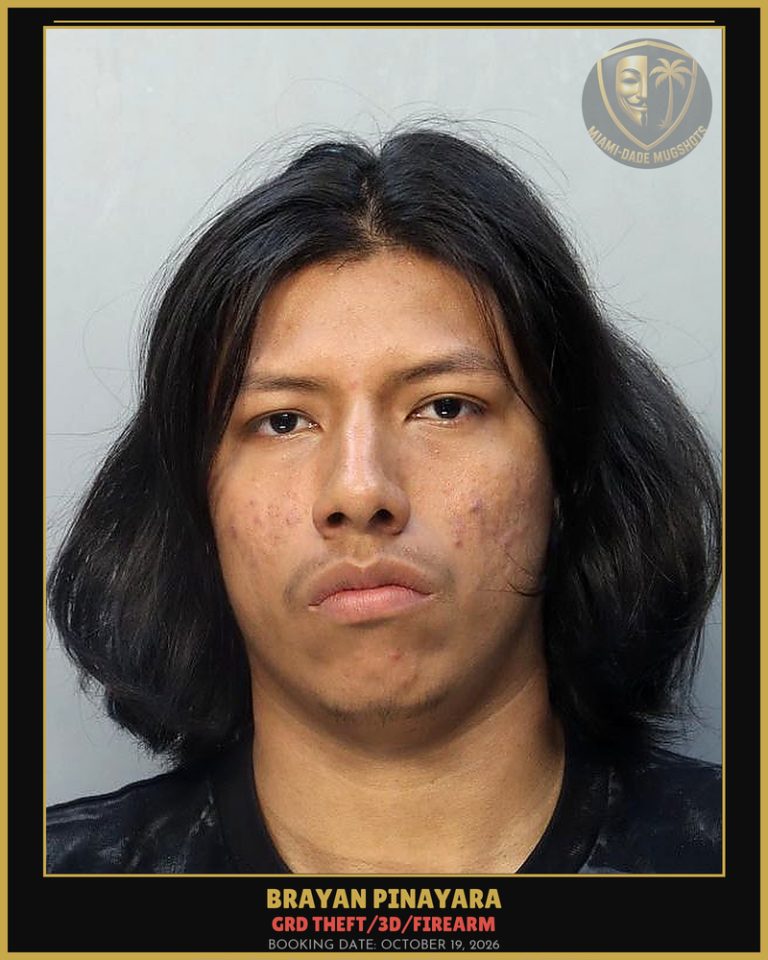 Pinayara Brayan Steven Arrested – GRD THEFT/3D/FIREARM – Miami-Dade County (October 19, 2026)