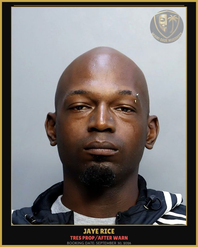 Rice Jaye Oniel Arrested – TRES PROP/AFTER WARN – Miami-Dade County (September 30, 2026)