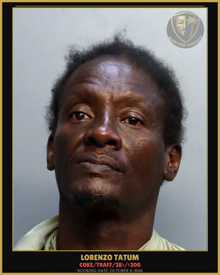 Tatum Lorenzo Arrested – COKE/TRAFF/28>/<200 – Miami-Dade County (October 8, 2026)