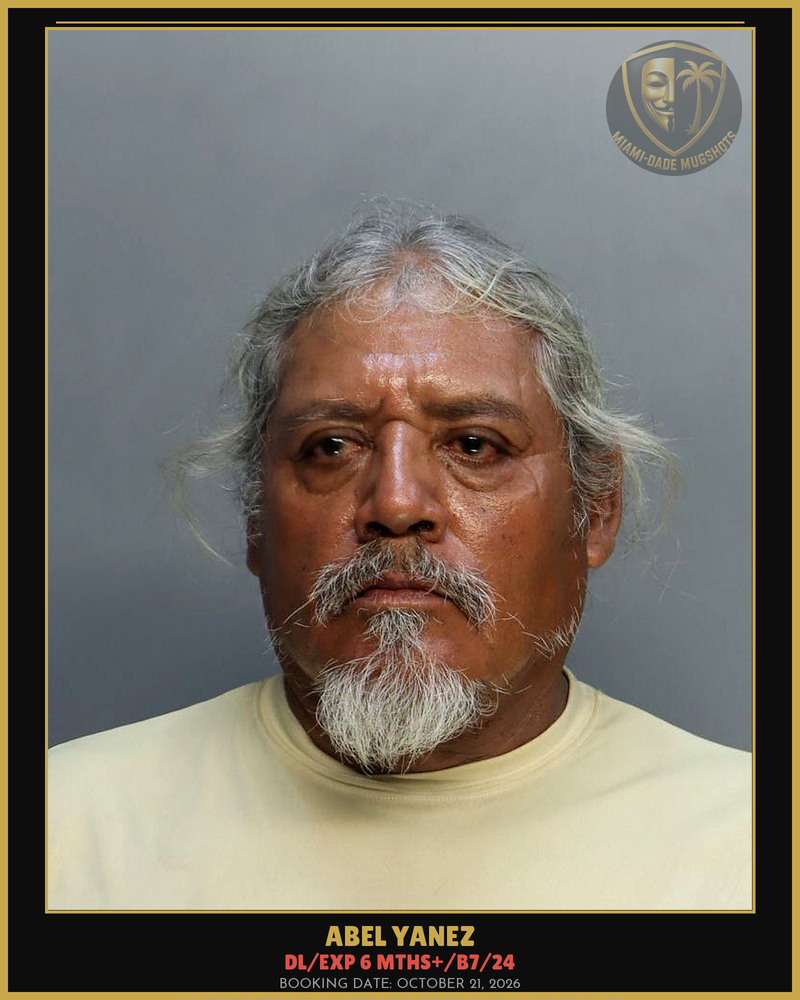 Yanez Abel  Rafael Arrested – Dl/Exp 6 Mths+/B7/24 – Miami-Dade County (October 21, 2026)